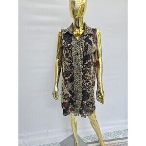 Fuzzi Sleeveless Button‎ Front Tunic Top L Floral Nylon Art To Wear Italy